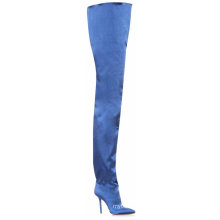 China Supplier Over The Knee Women Boots Large Size Stiletto Pointed Satin Upper Ladies Boots
